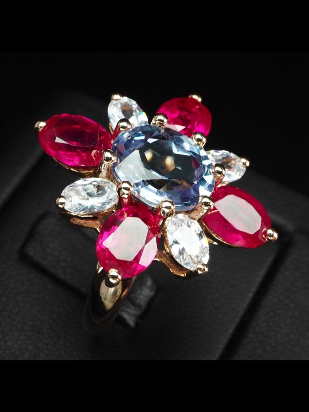 Floral Ring-Multi Gemstone 12.10Ct 925 Sterling Silver Rose Gold Rings Size 8.25 - Picture 3 of 8